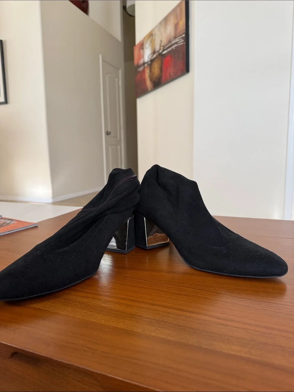 Zara Black Suede Knee-High Block Heel Boots